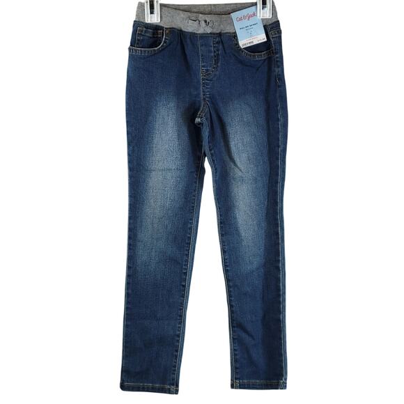 Cat & Jack Girls' Mid-Rise Knit Waist Pull-on Skinny Jeans, Sz 7, Med Wash, NWT - Picture 1 of 9